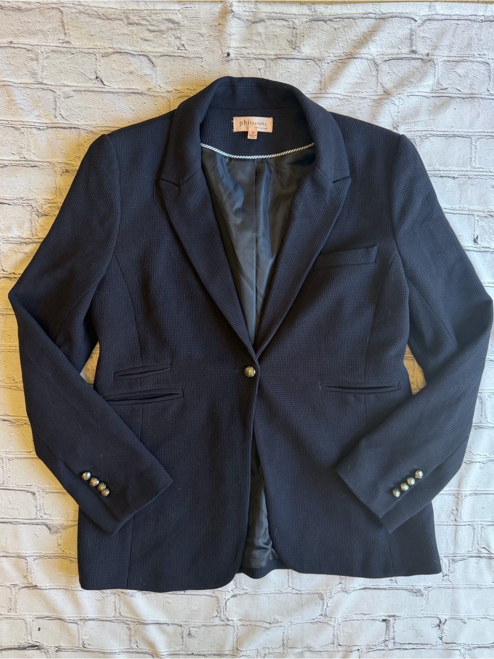 Philosophy Waffle Knit Blazer Navy Old Money Heritage Quiet Luxury Textured 12